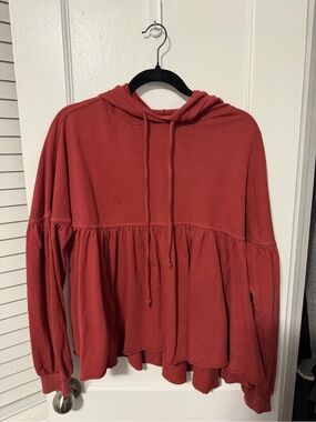 American Eagle Outfitters Rust Red Hooded Peplum Pullover